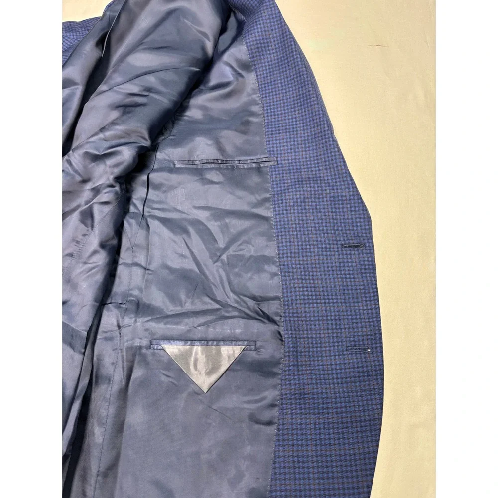 NWT Peter Millar SB Flynn Blue Micro Check 100% Wool Blazer Coat Mens 44S $595
